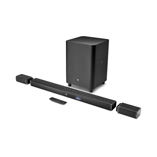 Sound bar system with wireless shop rear speakers