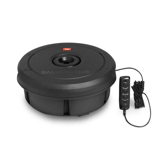 JBL BassPro Hub - Black - 11" (279mm) Spare tire subwoofer with built-in 200W RMS amplifier with remote control. - Detailshot 2