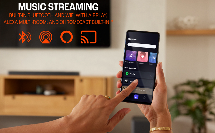 Built-In Wi-Fi with AirPlay, Alexa Multi-Room Music and Chromecast built-in&trade;